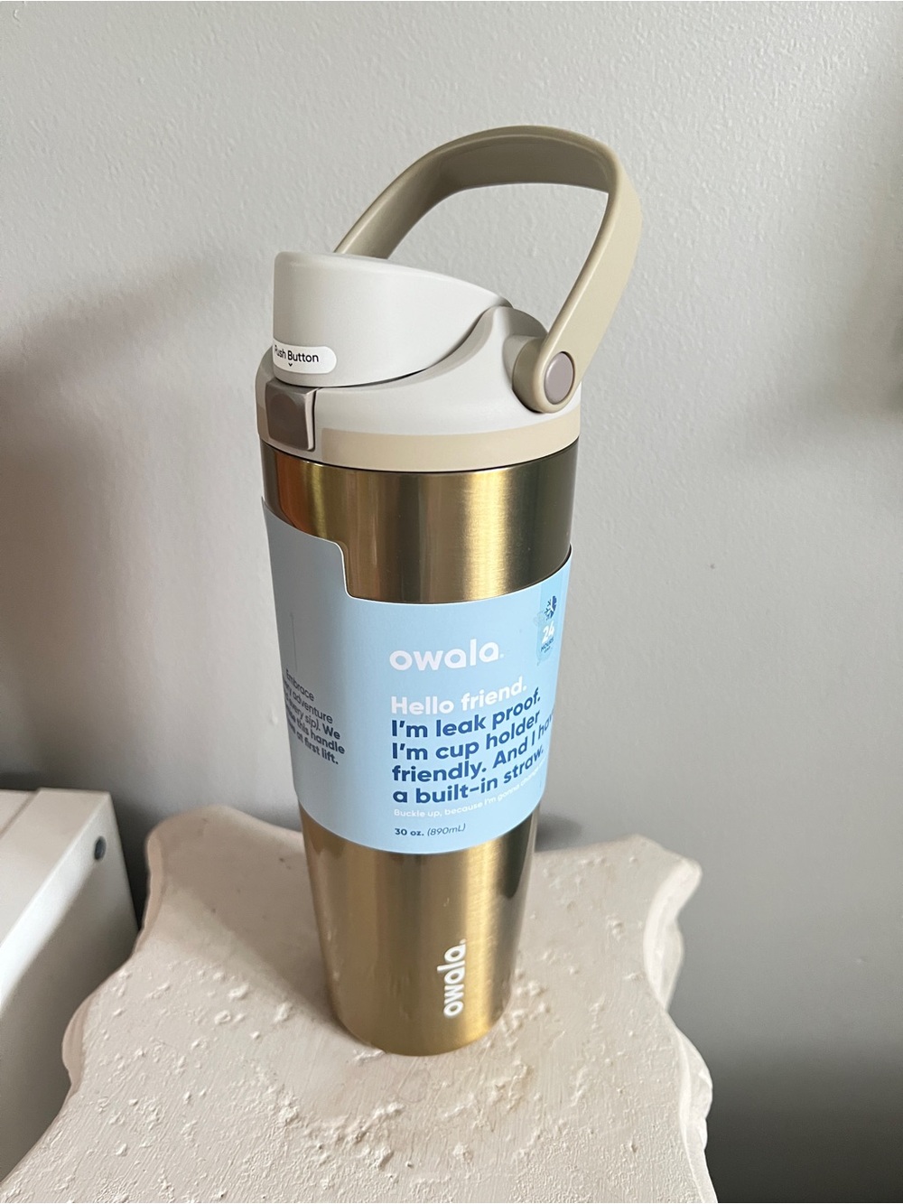 Owala Gold Freesip Sway Stainless Steel Travel Bottle with Cream Handle - 30 oz